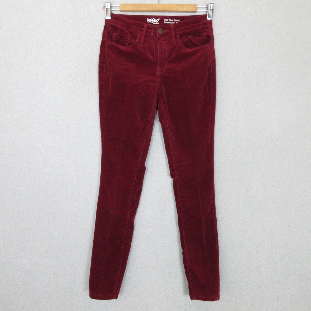 Mossimo Velvet Pants Womens 00/24R Burgundy High Rise Skinny Super Stretch